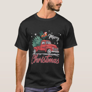 Grappige kip op rode vrachtwagen kerstboom Kerstmi T-shirt
