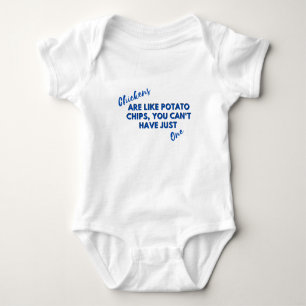 Grappige Kip Quote: Kippen en Aardappel Chip Blauw Romper