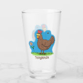 Grappige kip rustieke fantasievolle cartoon glas (Achterkant)