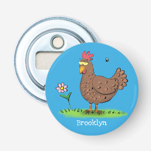 Grappige kip rustieke speelse cartoon button flesopener