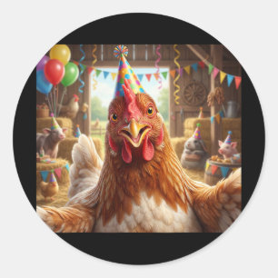 Grappige Kip Selfie Verjaardagsfeesthoed Boerderij Ronde Sticker