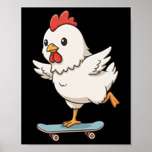 Grappige kip skater skateboard Llerina Zoo jongens Poster
