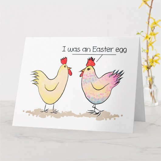 Grappige kip was een easter egg groet kaart (Gele Bloem)