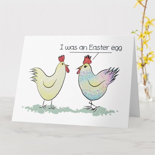 Grappige kip was een paaseieren gevouwen groet kaart (Gele Bloem)