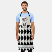 Grappige kip zwart en off-wit schort (Gedragen)