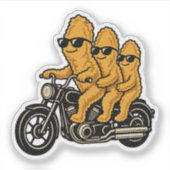 Grappige kipnuggets die op een motor rijden sticker (Voorkant)