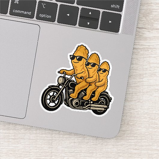 Grappige kipnuggets die op een motor rijden sticker (Detail)