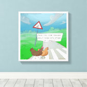 Grappige Kippen Die De Weg Oversteken Canvasprint Canvas Afdruk (Insitu (Houten vloer))
