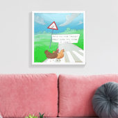 Grappige Kippen Die De Weg Oversteken Canvasprint Canvas Afdruk (Insitu (Woonkamer))