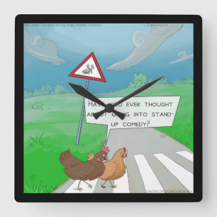 Grappige Kippen Die Weg Vierkante Wandklok Overste