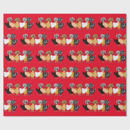 Grappige Kippen en Poolse Kippen Cadeaupapier (Vlak)
