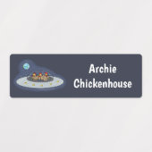 Grappige kippen in de ruimte cartoon gepersonalise labels (Design 1)