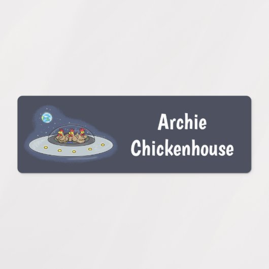 Grappige kippen in de ruimte cartoon gepersonalise labels (Design 1)