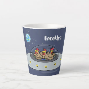 Grappige kippen in ruimte cartoon illustratie latte mok