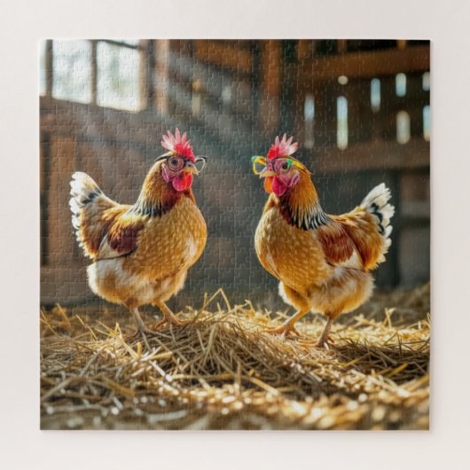 Grappige Kippen In Zonnige Schuur Legpuzzel (Verticaal)