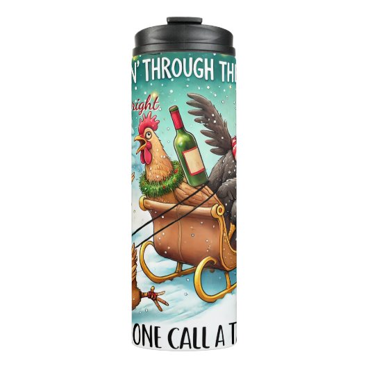 Grappige kippen trekken slee thermosbeker (Voorkant)