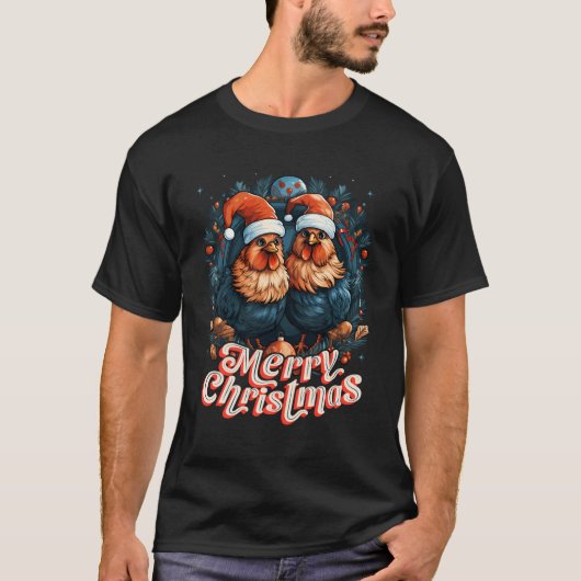 Grappige Kippen Vrolijke Kerstboom Kip Lover T-shirt (Voorkant)