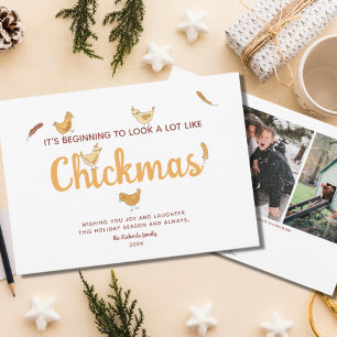 Grappige Kippencarousel Kerst Twee Foto Vakantiewe Feestdagenkaart