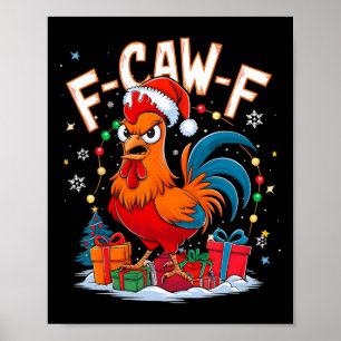 Grappige Kippencarrousel Kersthaan Kerstmuts Vakan Poster