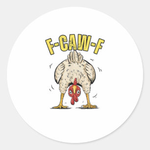 Grappige Kippenkont F-Caw-F Haan Platteland Kip Ku Ronde Sticker