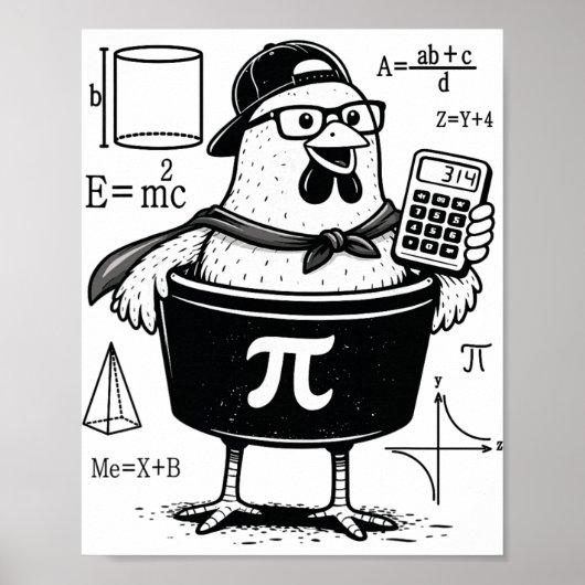 Grappige kippenpot vasthoudende rekenmachine wisku poster (Voorkant)