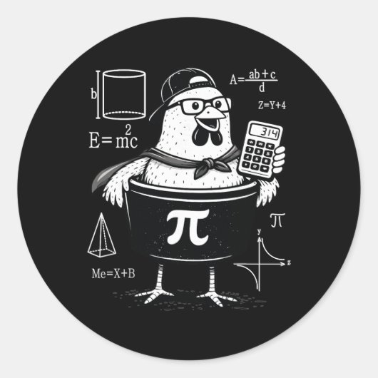 Grappige kippenpot vasthoudende rekenmachine wisku ronde sticker (Voorkant)