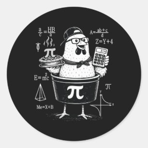 Grappige kippenpot vasthoudende rekenmachine wisku ronde sticker