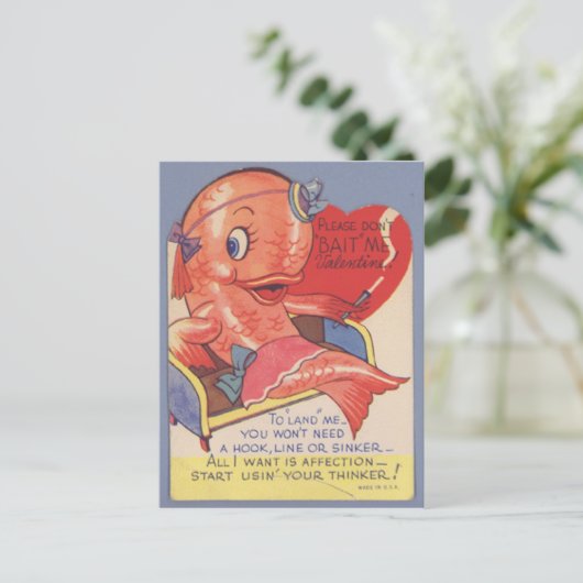 Grappige kitsch vis valentijn feestdagenkaart (Staand voorkant)