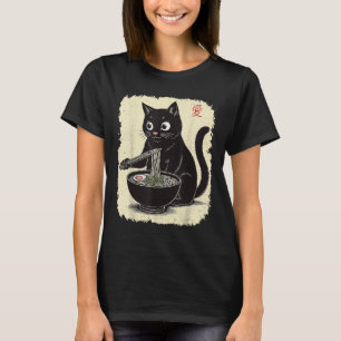 Grappige Kitten Eten Ramen Japanse Kawaii Anime Ca T-shirt