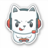 Grappige Kitten Gamer  Sticker (Voorkant)