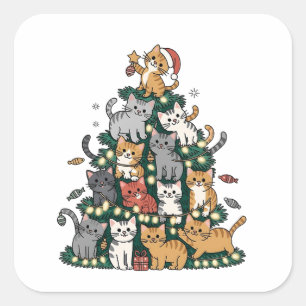 Grappige Kitten Kerstboom Kat Huisdier Dierenliefh Vierkante Sticker