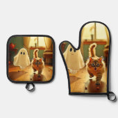 Grappige Kitten Spooky Vriend Ovenwant & Pannenlap Set (Voorkant)