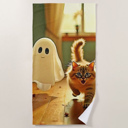 Grappige Kitten Spooky Vriend Strandlaken (Voorkant)