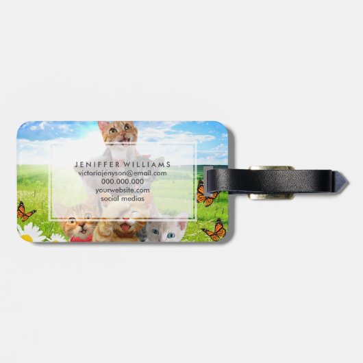 Grappige kittens in het groene veld. bagagelabel (Achterkant horizontaal)