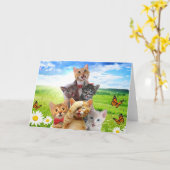 Grappige kittens in het groene veld. kaart (Gele Bloem)