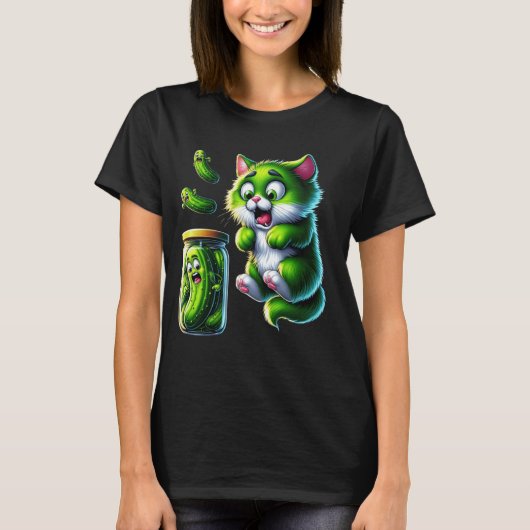 Grappige Kittens vs Gherkin Pickle Kat Moeder Dame T-shirt (Voorkant)