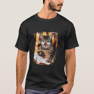 Grappige Kitty Kat met Bril die een Boek Leest Vin T-shirt