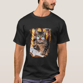 Grappige Kitty Kat met Bril die een Boek Leest Vin T-shirt