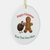 Grappige Kiwi vogel in kerstmuts en Gingermanspop Keramisch Ornament (Rechts)