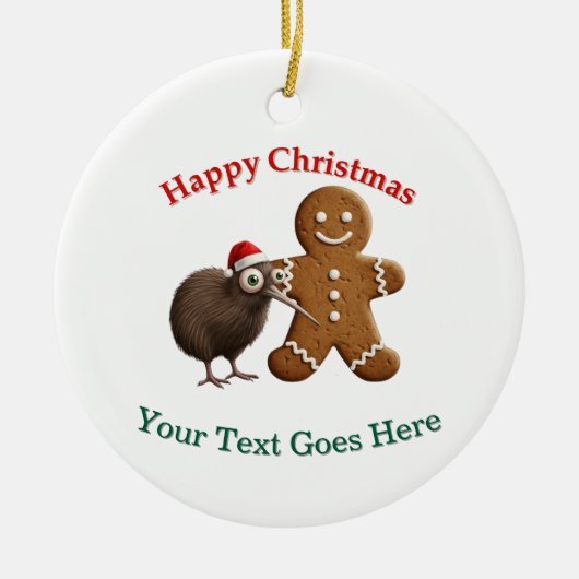 Grappige Kiwi vogel in kerstmuts en Gingermanspop Keramisch Ornament (Voorkant)