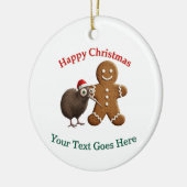 Grappige Kiwi vogel in kerstmuts en Gingermanspop Keramisch Ornament (Links)