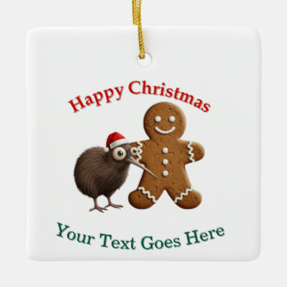 Grappige Kiwi vogel in Santa hoed & Gebruineerde M Keramisch Ornament