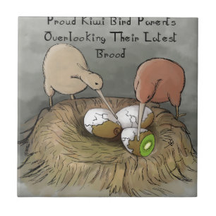 Grappige Kiwi Vogels die hun Fruit Verzorgen Tegeltje