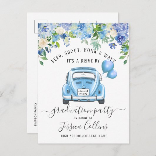 Grappige klas van 2023 DRIVE BY Afstudeerfeest Aankondigingskaart (Voorkant / Achterkant)