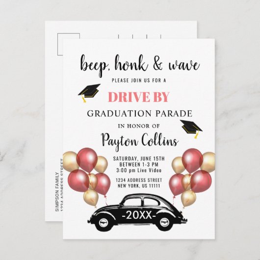 Grappige klas van 2024 DRIVE BY Afstudeerfeestje Aankondigingskaart (Voorkant / Achterkant)