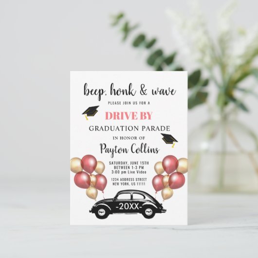 Grappige klas van 2024 DRIVE BY Afstudeerfeestje Aankondigingskaart (Staand voorkant)