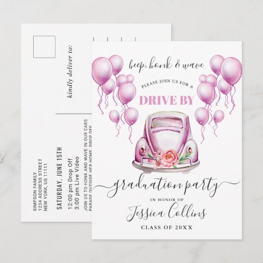 Grappige Klasse van 2024 DRIVE BY Graduation Party Aankondigingskaart (Voorkant / Achterkant)