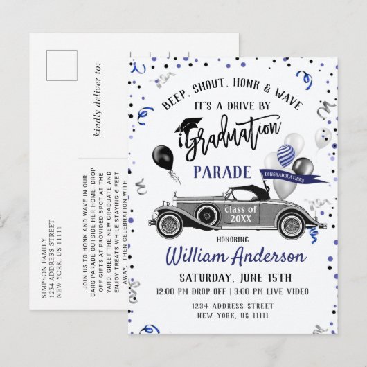 Grappige Klasse van 2024 DRIVE BY Graduation Party Aankondigingskaart (Voorkant / Achterkant)