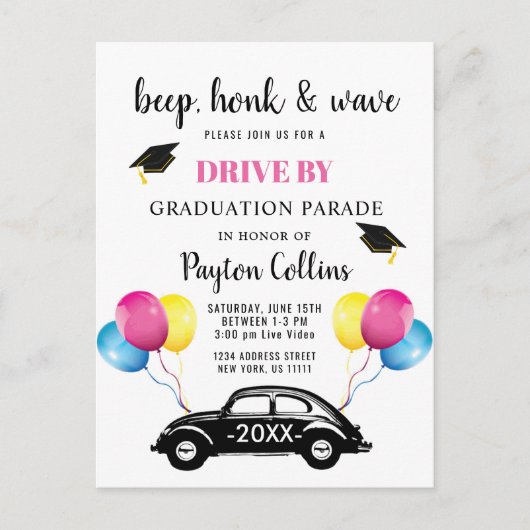 Grappige Klasse van 2024 DRIVE BY Graduation Party Aankondigingskaart (Voorkant)