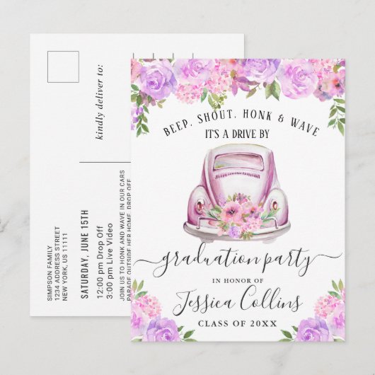 Grappige Klasse van 2024 DRIVE BY Graduation Party Aankondigingskaart (Voorkant / Achterkant)